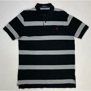 Polo Ralph Lauren Polo Shirt Men Large Black Gray Pony Red Colorblock